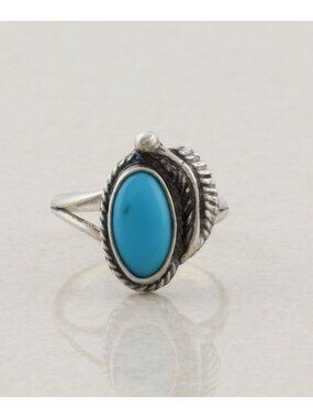 Sterling Silver Natural Turquoise Ring Leaf Design Size 5 3/4 Woman Teen Child